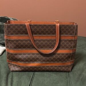 SOLD - Celine Brown Geometric Tote with Leather Accents